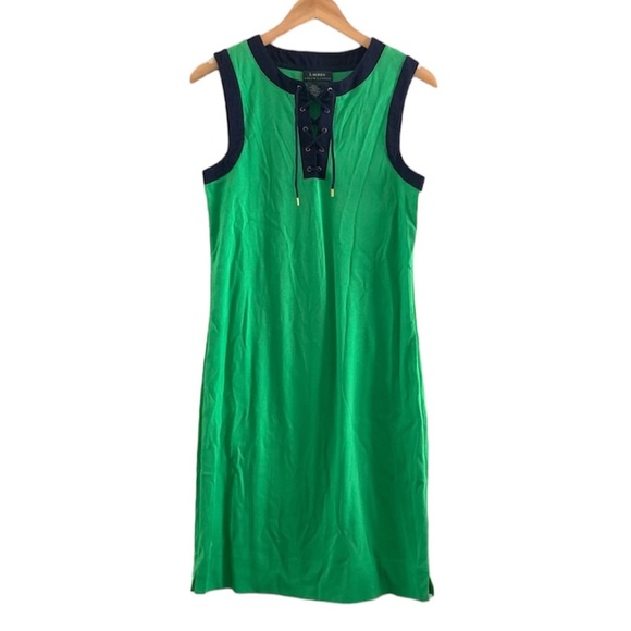 Ralph Lauren | Green sleeveless drawstring tank midi dress size medium - Picture 1 of 9